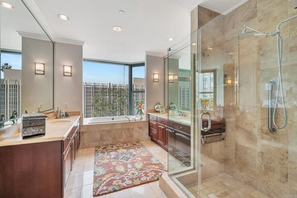 Bathroom, Dual Sink Vanities, Glass Shower, Interior, Recessed Lighting