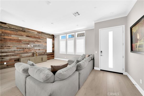 Interior, Living room, Recessed Lighting, Wood Texture Flooring, Wooden Walls