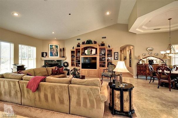 Chandelier, Dining room, Fireplace, Interior, Living room, Recessed Lighting