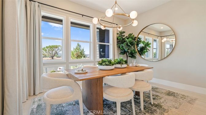 Dining room, Interior, Pendant Lights, Wood Texture Flooring