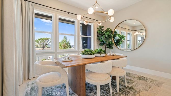 Dining room, Interior, Pendant Lights, Wood Texture Flooring