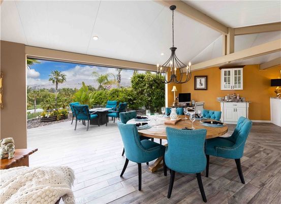 Chandelier, Dining room, Interior, Pendant Lights, Recessed Lighting, Wood Texture Flooring