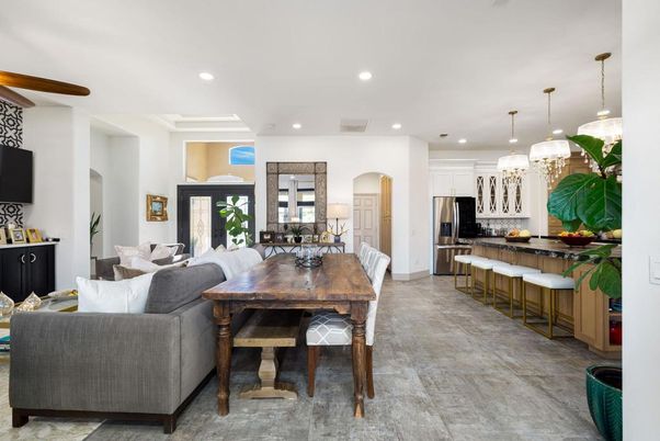 Dining room, Interior, Kitchen, Living room, Pendant Lights, Recessed Lighting, Stainless Steel Appliances