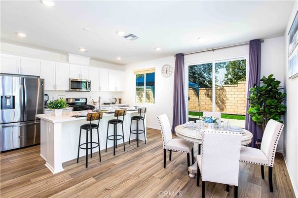 Dining room, Interior, Kitchen, Recessed Lighting, Stainless Steel Appliances, Wood Texture Flooring