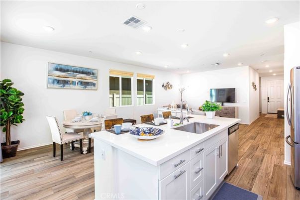 Dining room, Interior, Kitchen, Recessed Lighting, Wood Texture Flooring