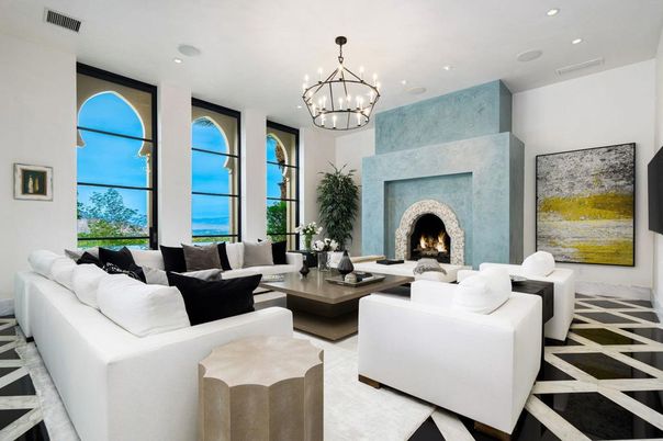 Chandelier, Fireplace, Interior, Living room, Recessed Lighting