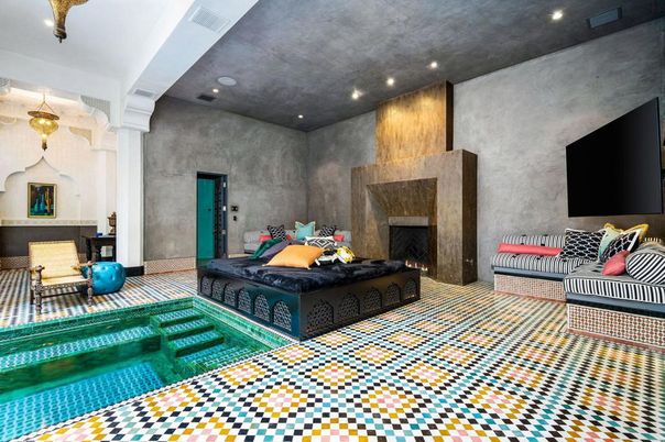 Fireplace, Interior, Pendant Lights, Pool, Recessed Lighting