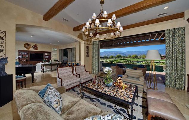 Chandelier, Interior, Living room, Piano, Recessed Lighting, Wooden Beams
