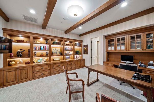 Home Office, Interior, Recessed Lighting, Wooden Beams