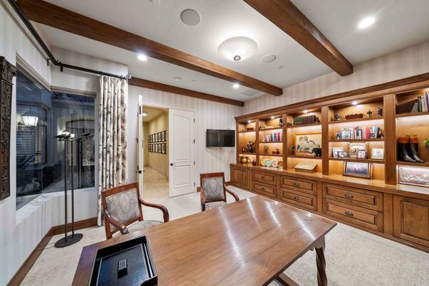 Home Office, Interior, Recessed Lighting, Wooden Beams