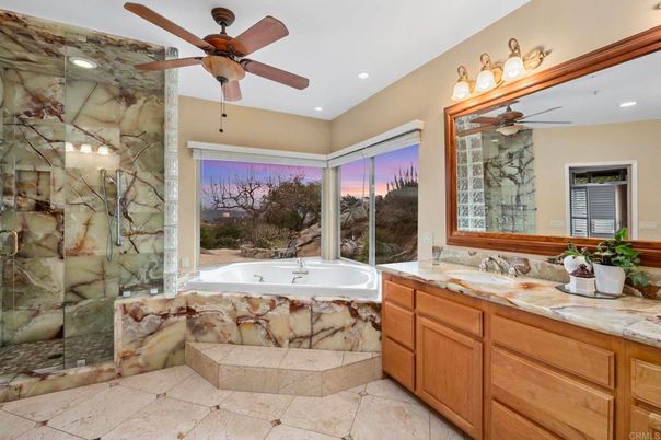 Bathroom, Dual Sink Vanities, Interior, Recessed Lighting, Tile Countertops