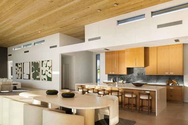Dining room, Interior, Kitchen, Recessed Lighting, Wooden Ceilings