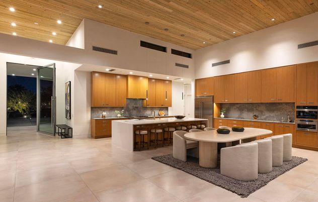 Interior, Kitchen, Recessed Lighting, Stainless Steel Appliances, Wooden Ceilings