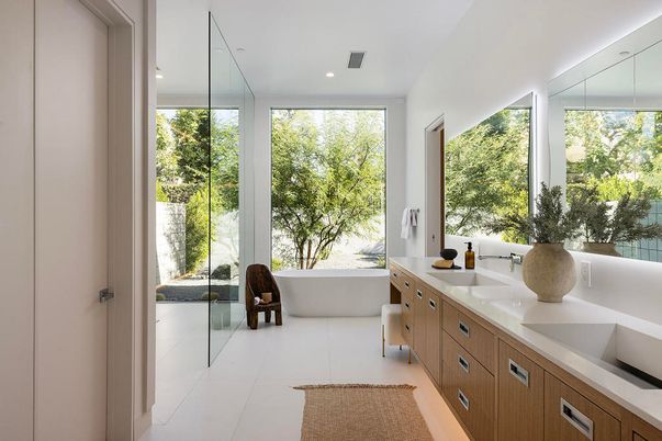Bathroom, Dual Sink Vanities, Free Standing Baths, Interior, Recessed Lighting