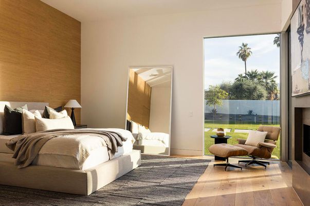 Bedroom, Fireplace, Interior, Wood Texture Flooring