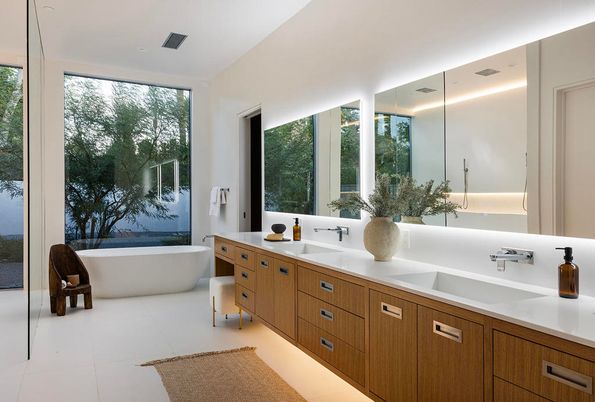 Bathroom, Dual Sink Vanities, Free Standing Baths, Interior, Recessed Lighting