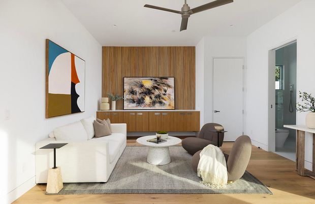 Interior, Living room, Recessed Lighting, Wood Texture Flooring
