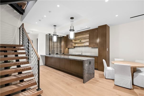 Interior, Kitchen, Pendant Lights, Recessed Lighting, Wood Texture Flooring