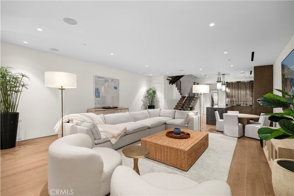 Dining room, Interior, Living room, Pendant Lights, Recessed Lighting, Wood Texture Flooring