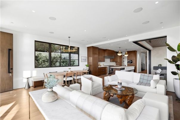 Dining room, Interior, Kitchen, Living room, Pendant Lights, Recessed Lighting, Stainless Steel Appliances, Wood Texture Flooring