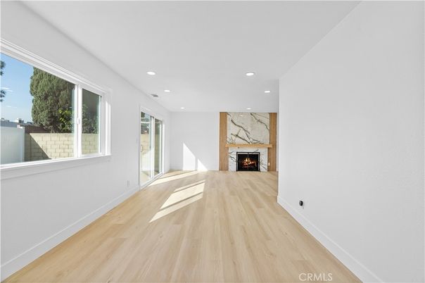 Fireplace, Interior, Recessed Lighting, Wood Texture Flooring