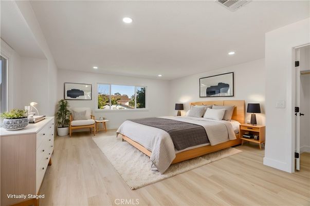 Bedroom, Interior, Recessed Lighting, Wood Texture Flooring