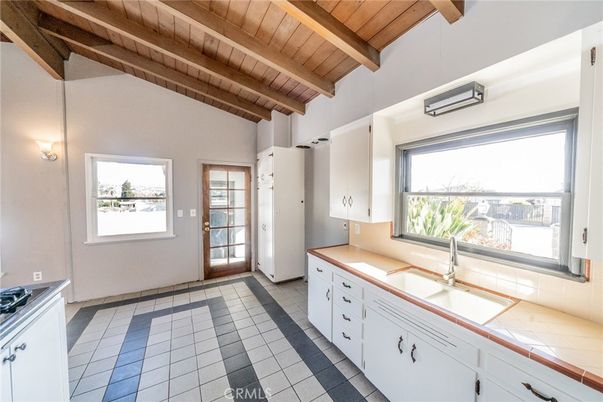 Interior, Kitchen, Tile Countertops, Wooden Beams, Wooden Ceilings