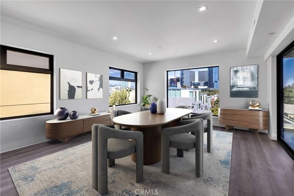 Dining room, Interior, Recessed Lighting, Wood Texture Flooring