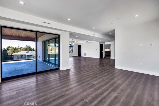 Empty room, Interior, Pendant Lights, Recessed Lighting, Wood Texture Flooring