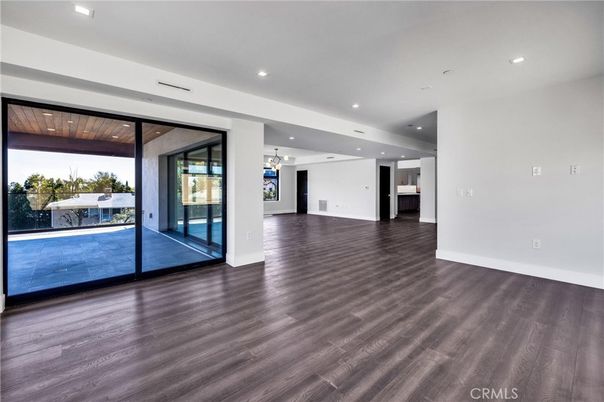 Empty room, Interior, Pendant Lights, Recessed Lighting, Wood Texture Flooring
