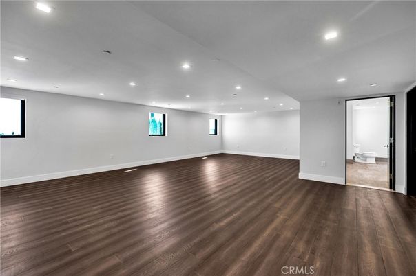 Bathroom, Empty room, Interior, Recessed Lighting, Wood Texture Flooring