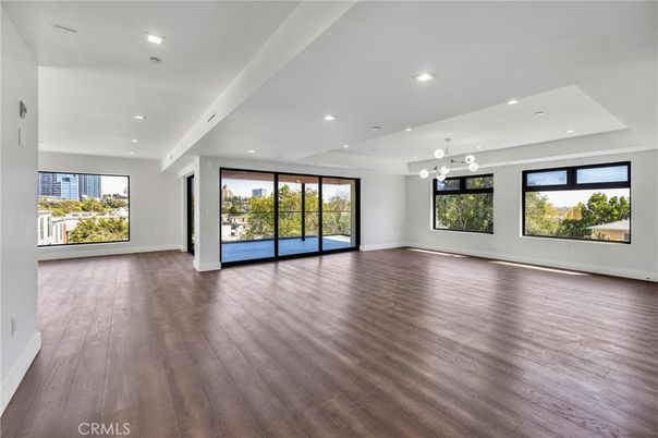 Empty room, Interior, Pendant Lights, Recessed Lighting, Wood Texture Flooring