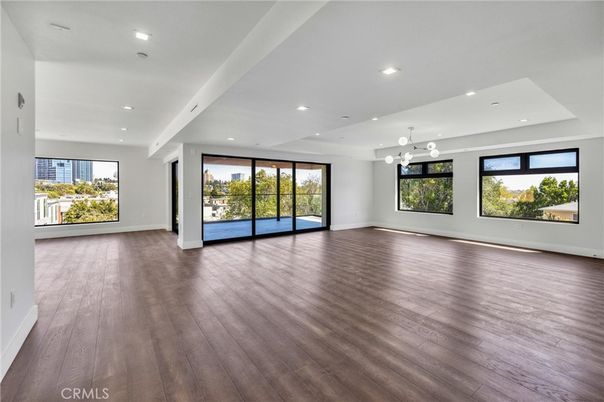 Empty room, Interior, Pendant Lights, Recessed Lighting, Wood Texture Flooring