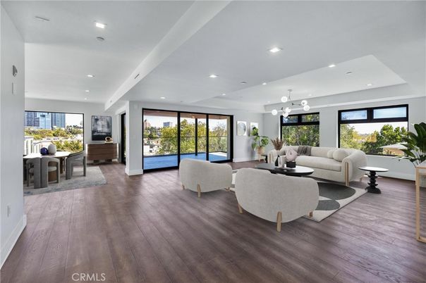 Dining room, Interior, Living room, Pendant Lights, Recessed Lighting, Wood Texture Flooring