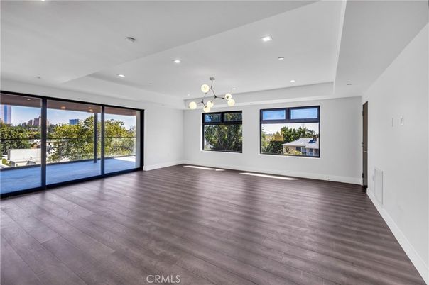 Empty room, Interior, Pendant Lights, Recessed Lighting, Wood Texture Flooring