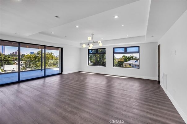 Empty room, Interior, Pendant Lights, Recessed Lighting, Wood Texture Flooring
