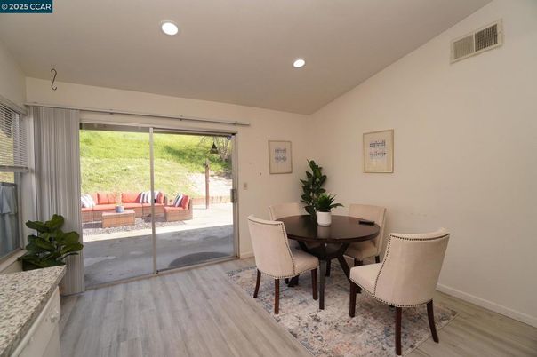 Dining room, Interior, Recessed Lighting, Wood Texture Flooring