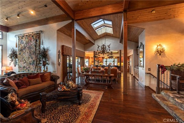 Chandelier, Dining room, Interior, Living room, Wooden Beams, Wooden Ceilings, Wood Texture Flooring