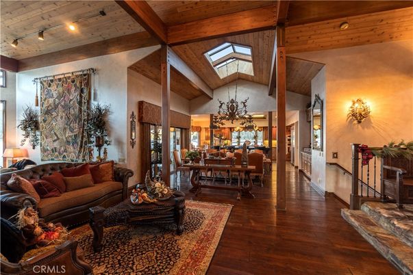 Chandelier, Dining room, Interior, Living room, Wooden Beams, Wooden Ceilings, Wood Texture Flooring