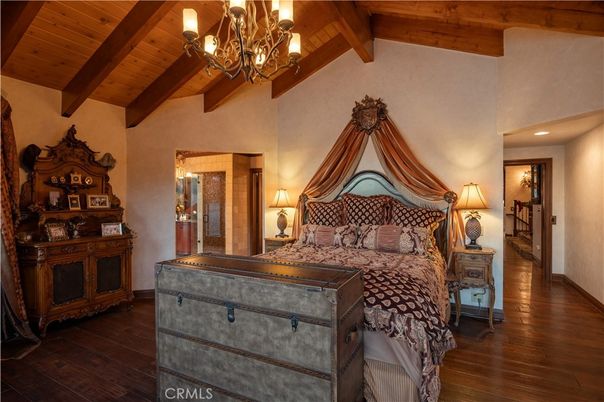 Bedroom, Chandelier, Interior, Wooden Beams, Wooden Ceilings, Wood Texture Flooring