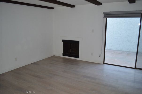 Empty room, Fireplace, Interior, Wooden Beams, Wood Texture Flooring