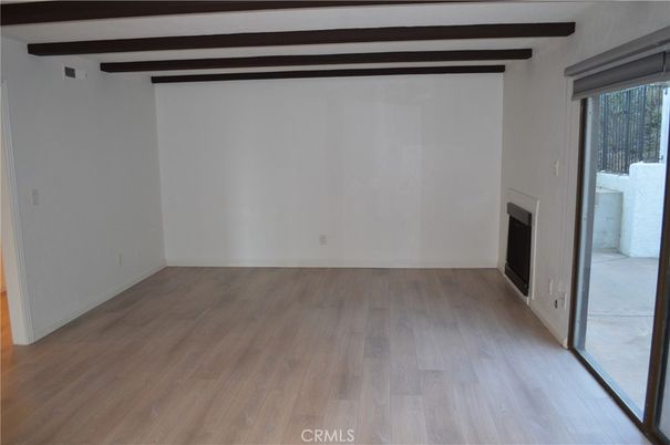 Empty room, Fireplace, Interior, Wooden Beams, Wood Texture Flooring
