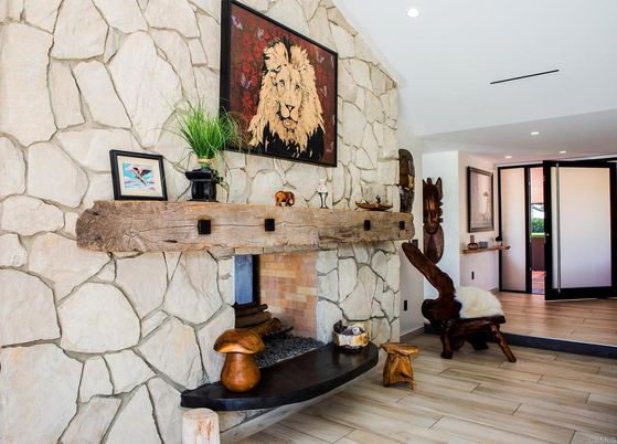 Interior, Recessed Lighting, Stone Walls, Wood Texture Flooring