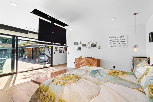 Bedroom, Interior, Pendant Lights, Recessed Lighting, Wood Texture Flooring