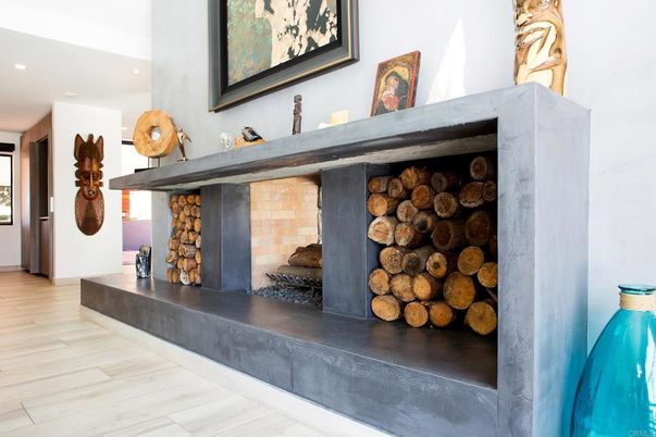 Fireplace, Interior, Recessed Lighting, Wood Texture Flooring