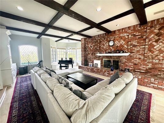 Fireplace, Interior, Living room, Piano, Recessed Lighting, Stone Walls, Wooden Beams