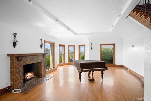 Billiard Table, Fireplace, Game Room, Interior, Piano, Wood Texture Flooring