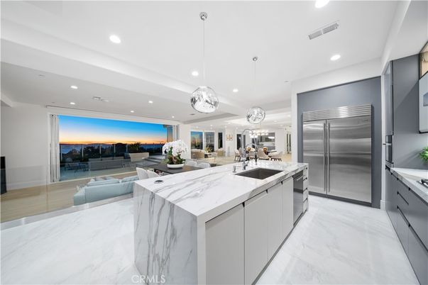 Dining room, Interior, Kitchen, Living room, Marble, Pendant Lights, Recessed Lighting, Stainless Steel Appliances, Water