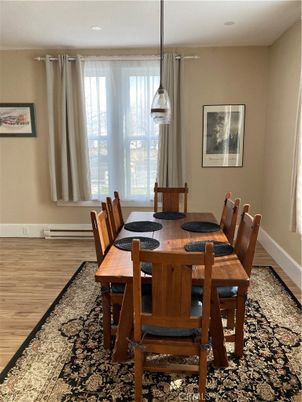 Dining room, Interior, Pendant Lights, Wood Texture Flooring