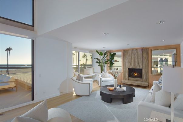 Fireplace, Interior, Living room, Recessed Lighting, Water, Wood Texture Flooring